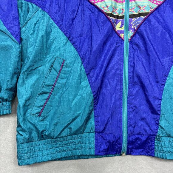VTG Bolo Spirit Windbreaker Jacket Womens L Retro Colorful Full Zip Floral 80's - Picture 2 of 15